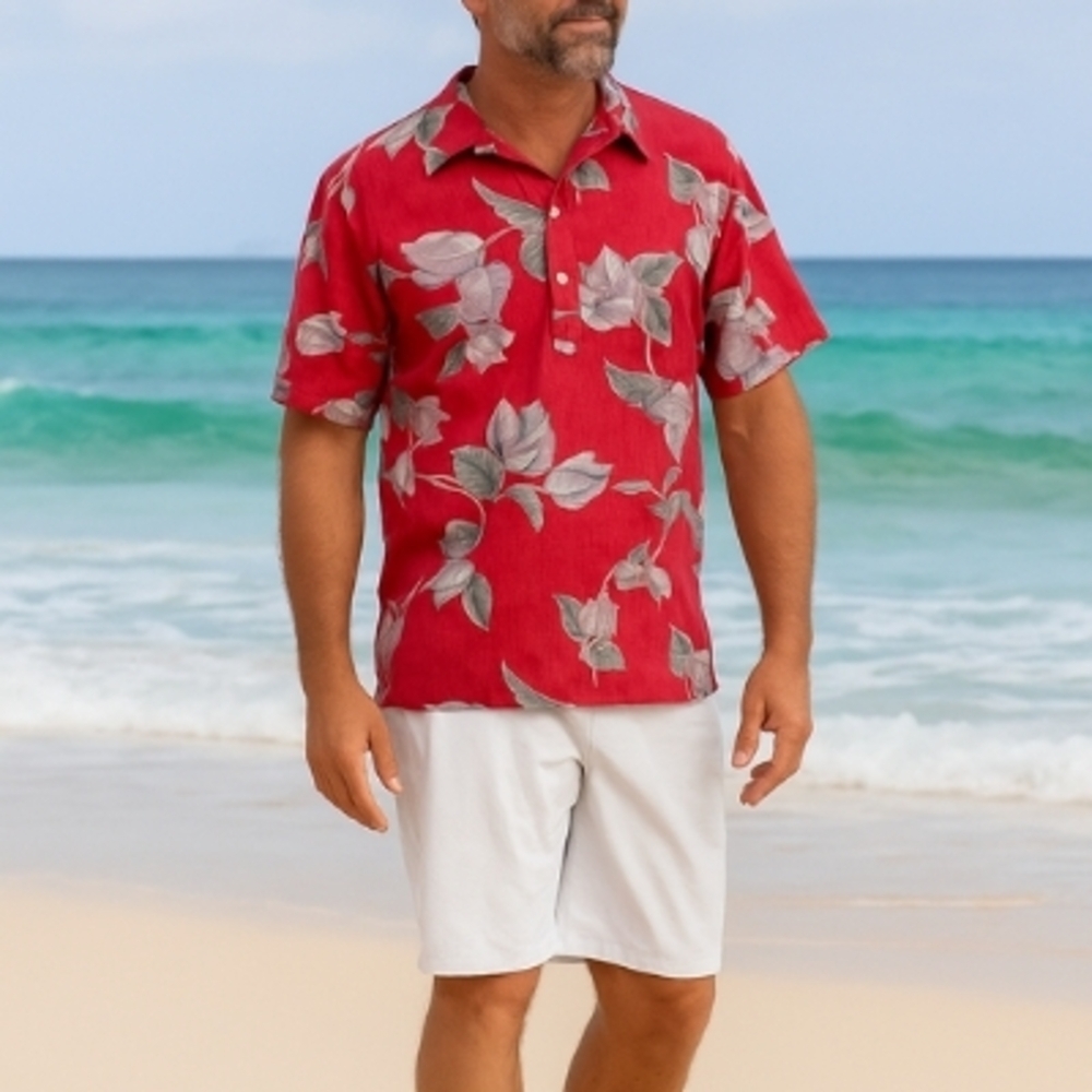 Cook Street Honolulu Men's Size L Hawaiin Floral Print 1/4 Button Pullover